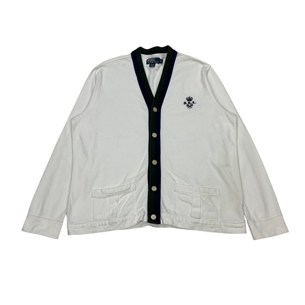 Vintage Polo Ralph Lauren PRL Tennis Crest Wimbledon Cardigan Men's XL Rare
